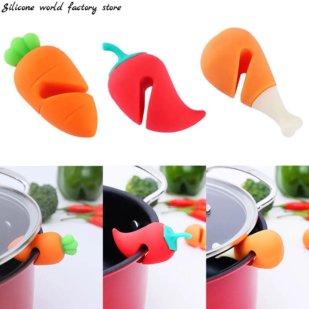 Silicone world 1Pcs Spill-proof Lid Lifter For Soup Pot Lid Stand Silicone Heat Resistant Holder Keep The Lid Open Kitchen Tools