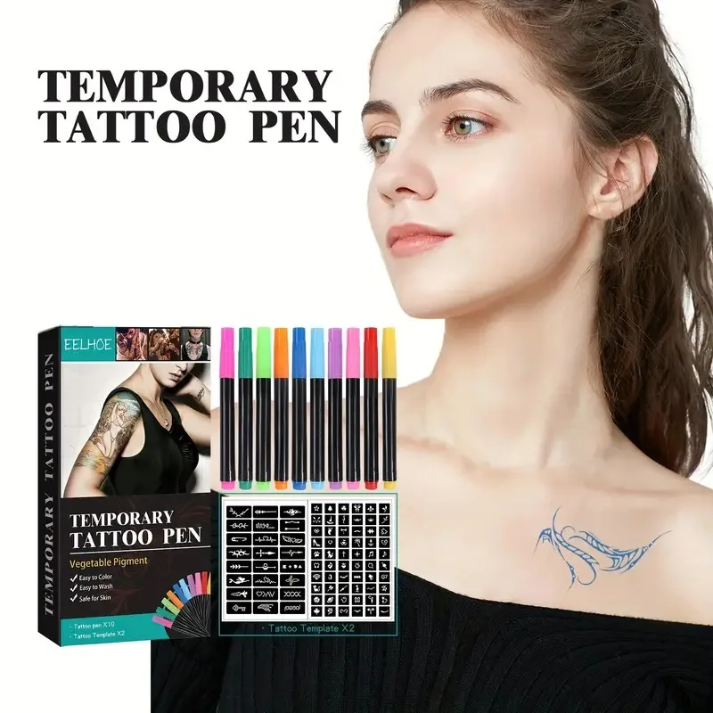 Temporary Tattoo Pen Set, Multi-Color, Temporary Tattoo Kit for Face and Arms, DIY Makeup, Graffiti Decoration Tattoo,Easy Apply