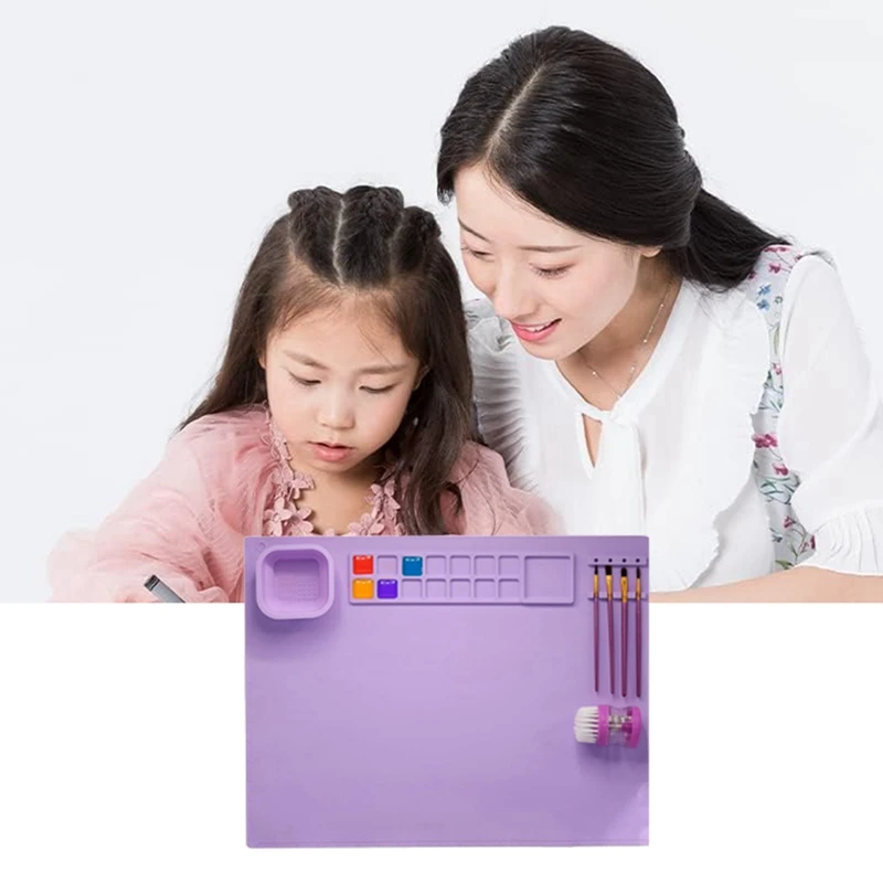 Silicone Painting Mat Silicone Painting Mat Fit For Kids With 1 Cleaning & 10 Painting Brushes 1Set