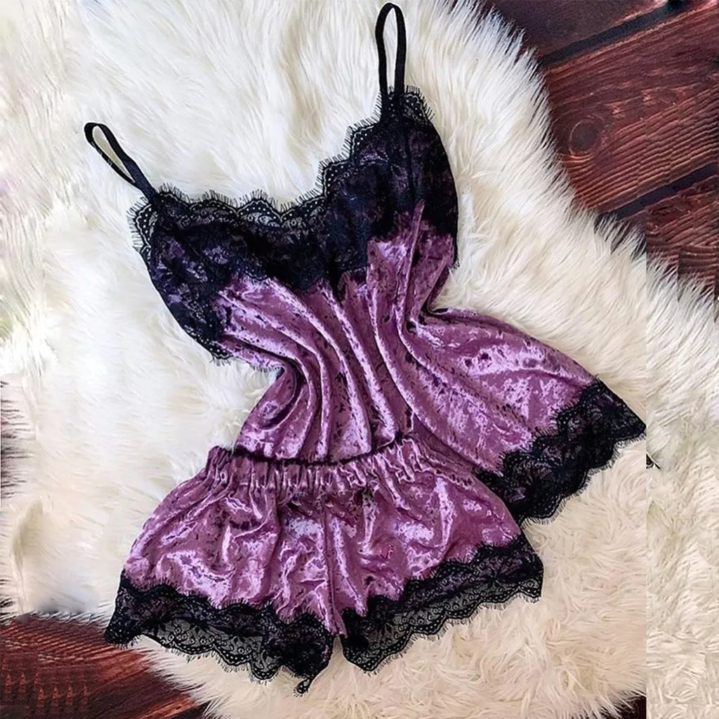 New Women Sexy Lingerie Camisole Bow Shorts V-Neck Tops Velvet Pajamas Sleepwear