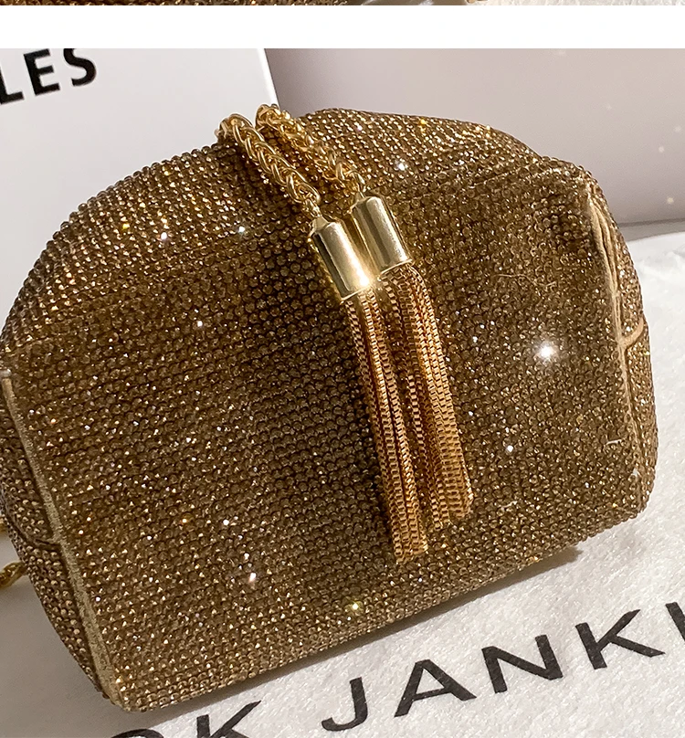 Gold Diamond Evening Clutch Bag Wedding Party Luxury Designer Shiny Rhinestone Bucket Purse Women Handbag Shoulder Messenger Bag