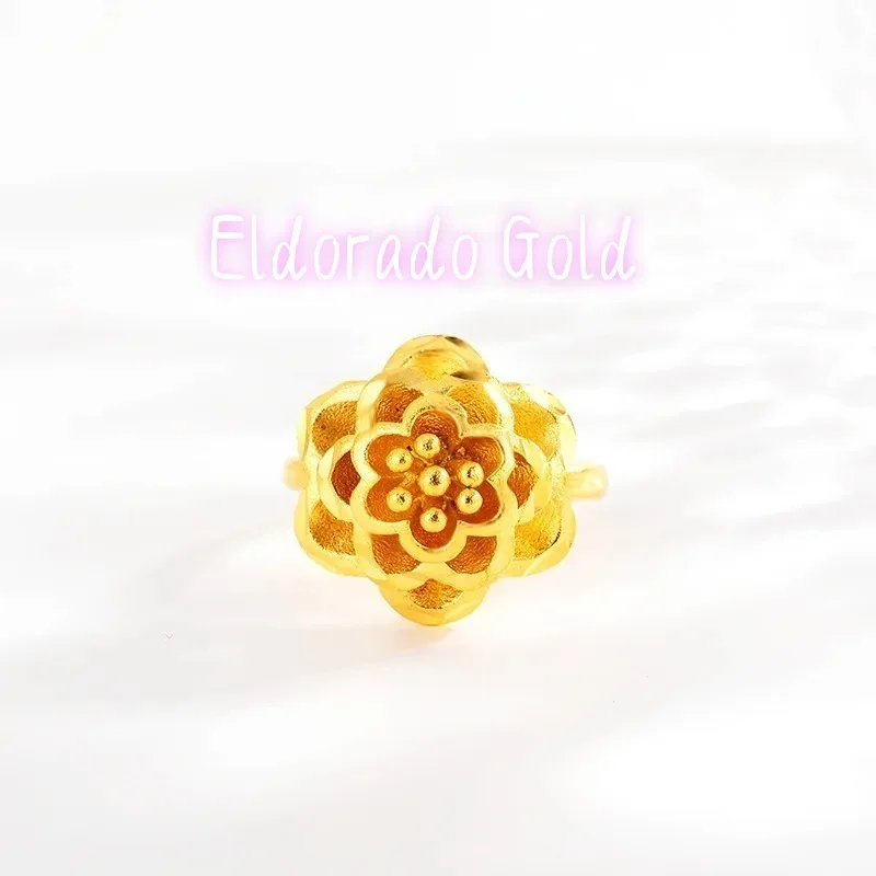 

Кольцо Eldorado 2025: Золотое ювелирное изделие AU999 в корейском стиле, модное, для женщин, с цветочным узором, из чистого золота 24K