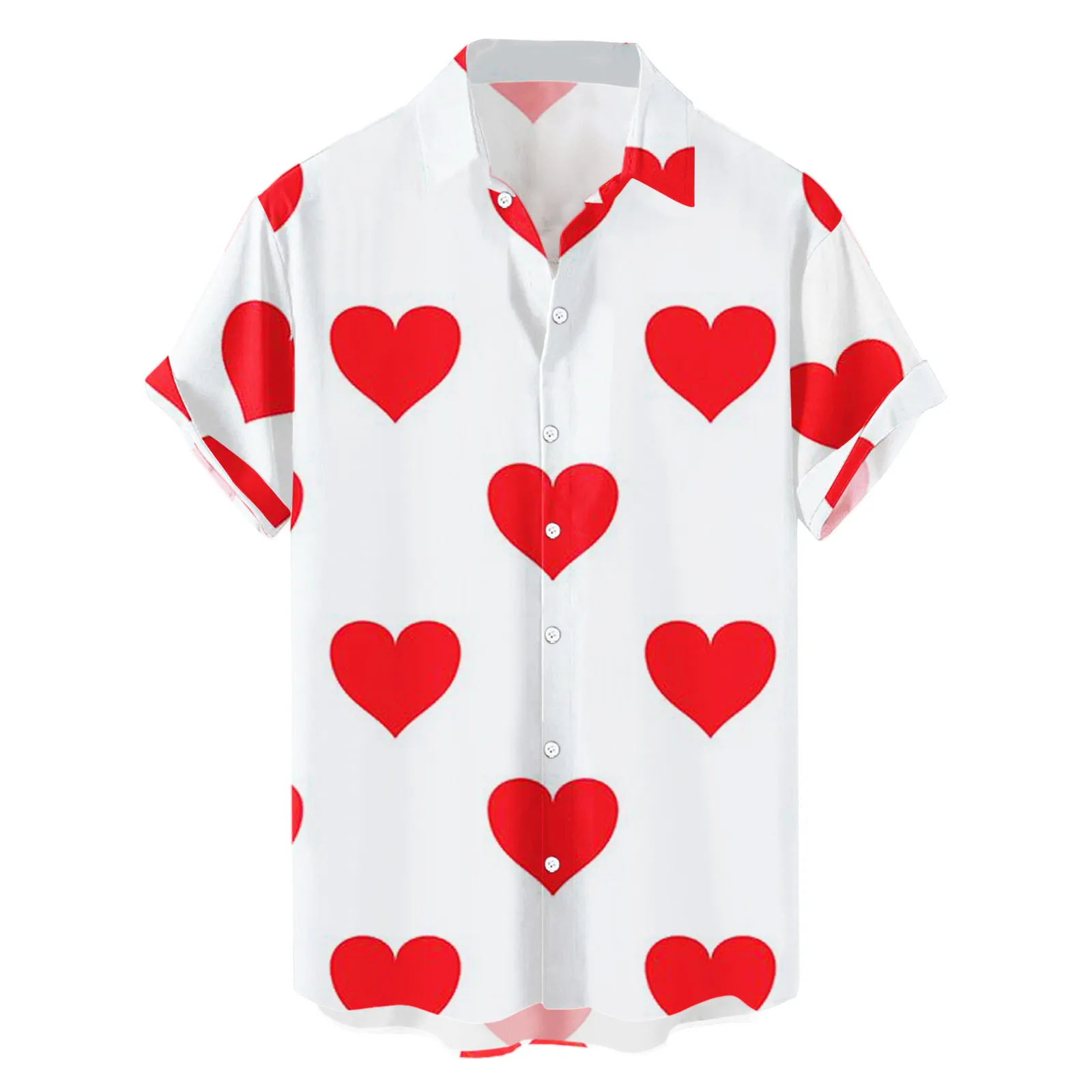 Hawaiian Men\'s Shirts Men Casual Button Shirts Korean Fashion Valentine Day Love Print Short-sleeve Beach Blouses Tops Camicias