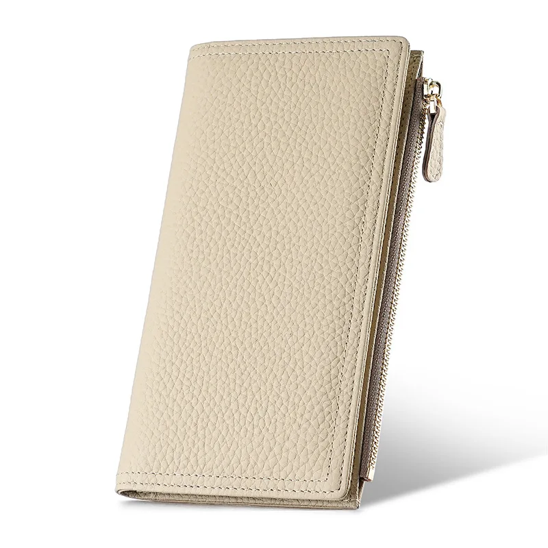 Western RFID Blocking Cowhide Leather Long Women Wallet Large Capacity Zipper Coin Purse for Ladies