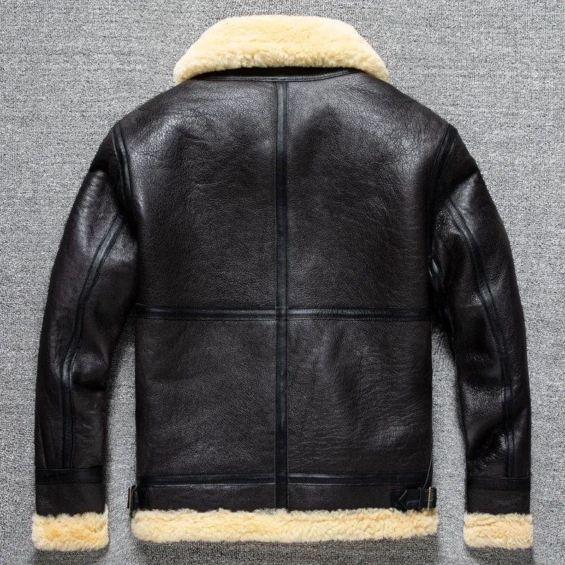 LNY Shop Best,2023 new B3 style warm genuine leather jacket.100% thick wool sheepskin coat.Super natural shearling Fur clothes.