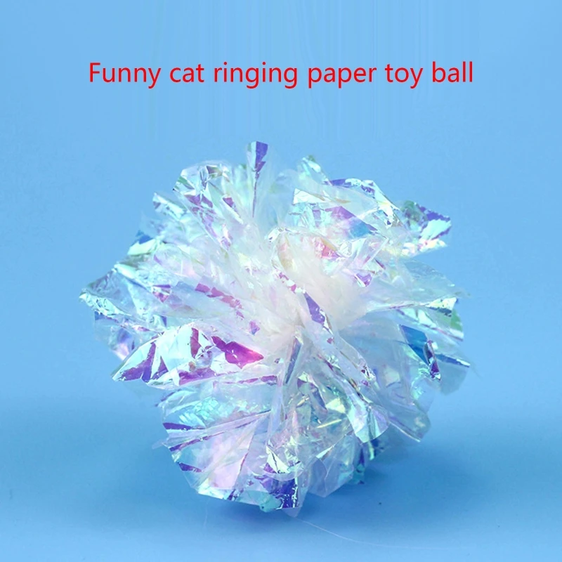 Paquete 2 bolas arrugadas coloridas para juguete gato, bola papel Mylar, sin tintes para gatitos