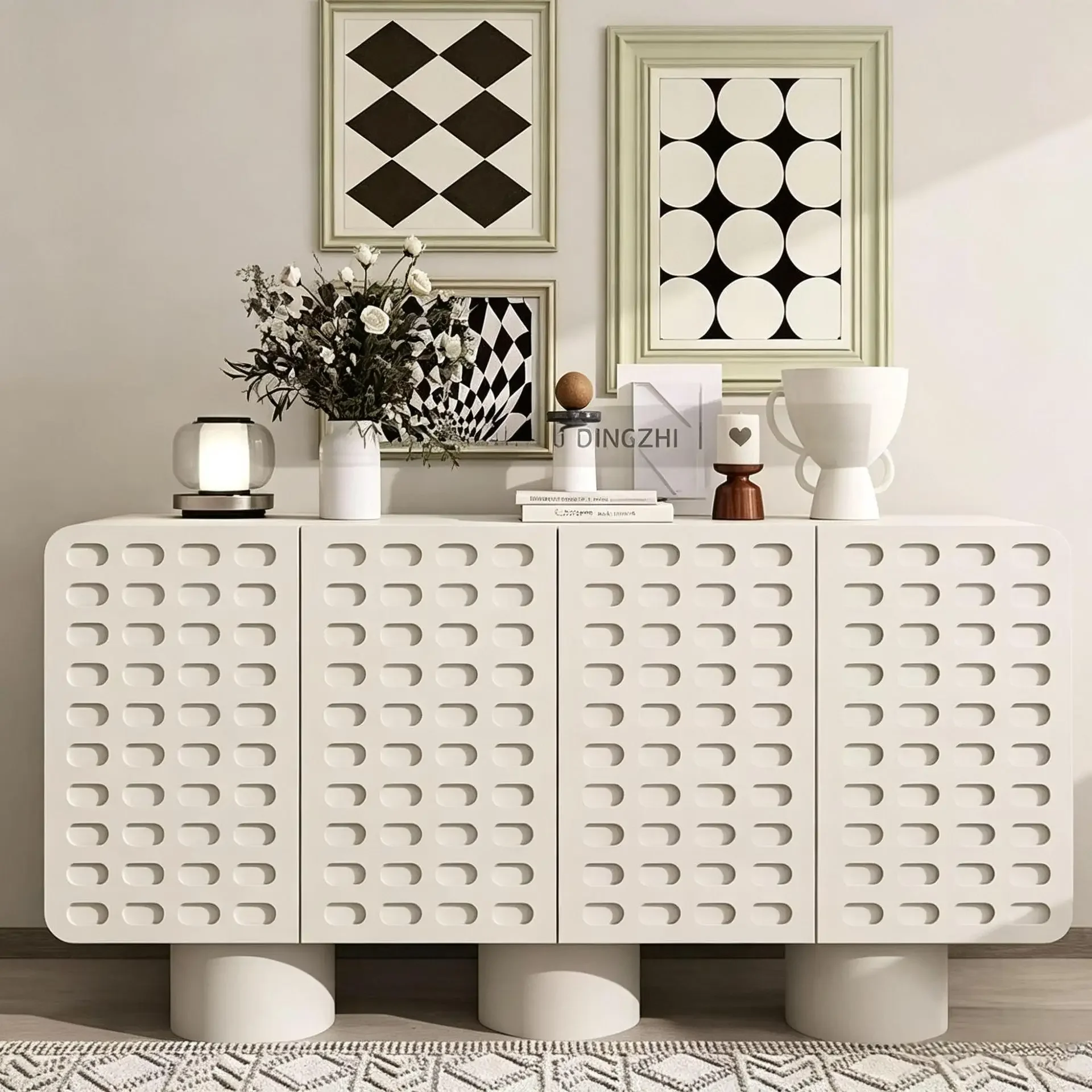 #Nordic Style Solid Wood Sideboard, Minimalist Storage Cabinet for Home Hotel, Rustic Wooden Buffet Organizer