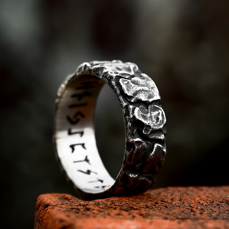 BEIER 2023 New Arrival Unique Design Stainless Steel Viking Round Rock Ring Viking Runes Amulet Vintage Jewelry Gift