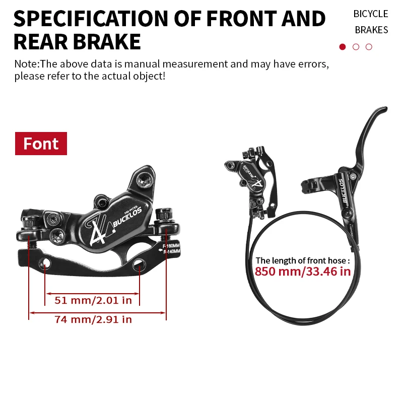 BUCKLOS 4 Pistoni MTB Freno Idraulico 850/1630mm Anteriore Posteriore Freno A Disco Della Bicicletta E-Bike Mountain Bike Freno Idraulico Parte Della Bicicletta