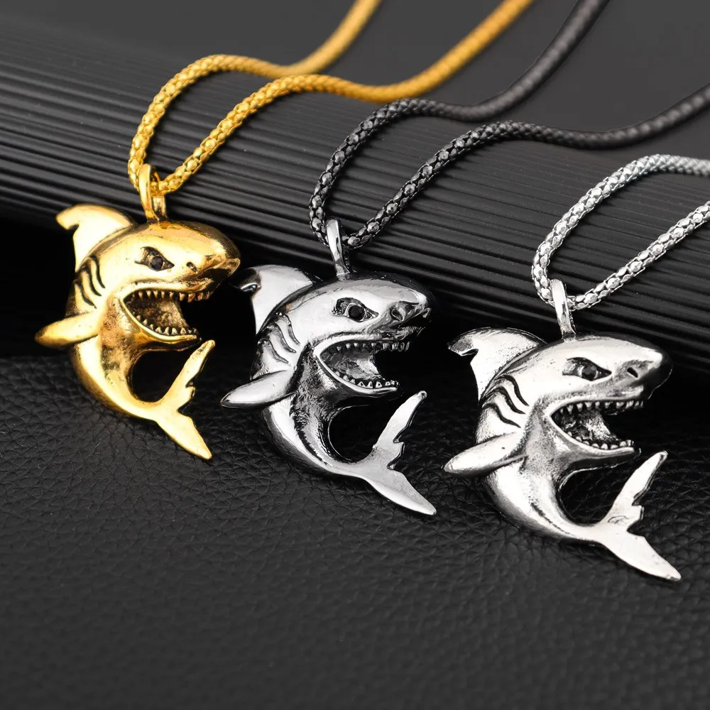 New Creative Fashionable Domineering Little Shark Pendant Necklace Punk Hip Hop Men Accessories Nightclub Jewelry