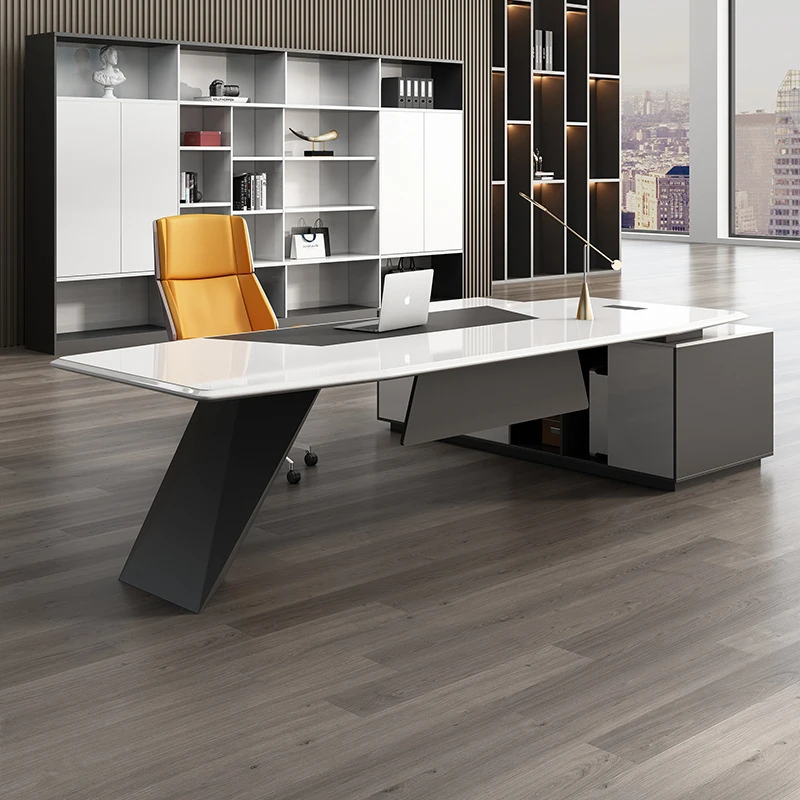 CEO desk,boss table,office Furniture,, , Simple Modern Light Luxury Lacquered Table And Chair Set, Office CEO Manager Executive 