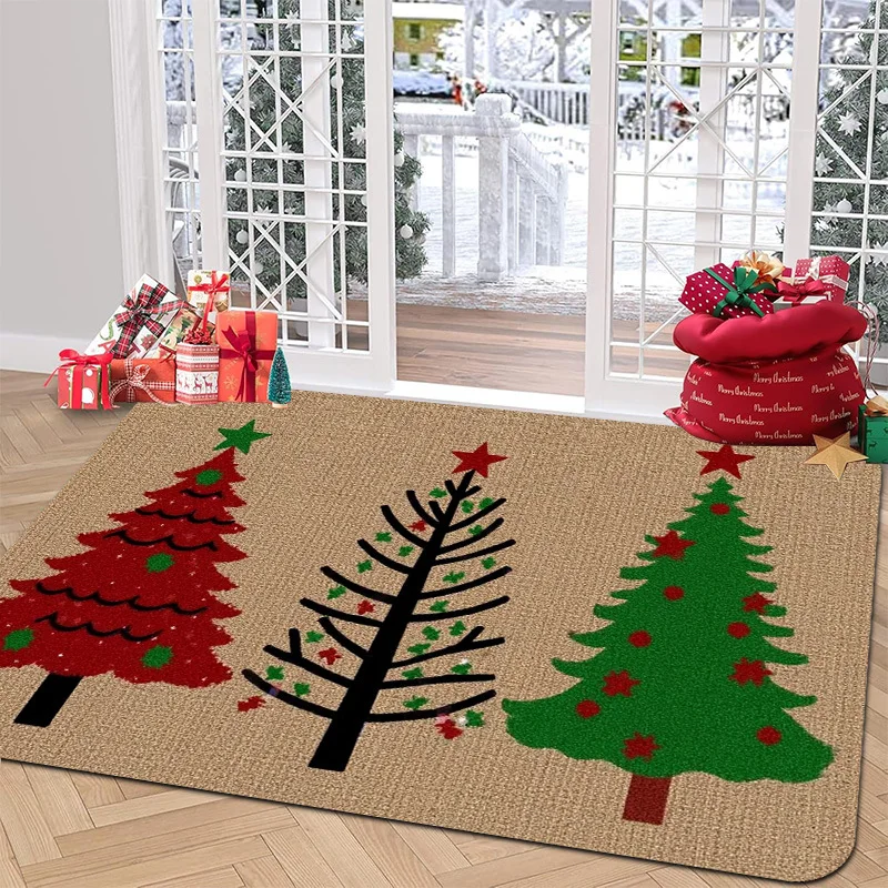 Christmas Welcome Doormat Cute Santa Claus Hat Entrance Carpet For Home Front Door Living Room Kitchen Entryway Floor Mat