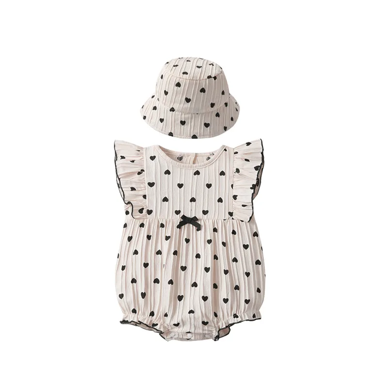 Dua Potong Set Tas Musim Panas Bayi Perempuan Topi Kentut Bayi Baru Lahir Jumpsuit Putri Bayi untuk Memanjat Luar Ruangan