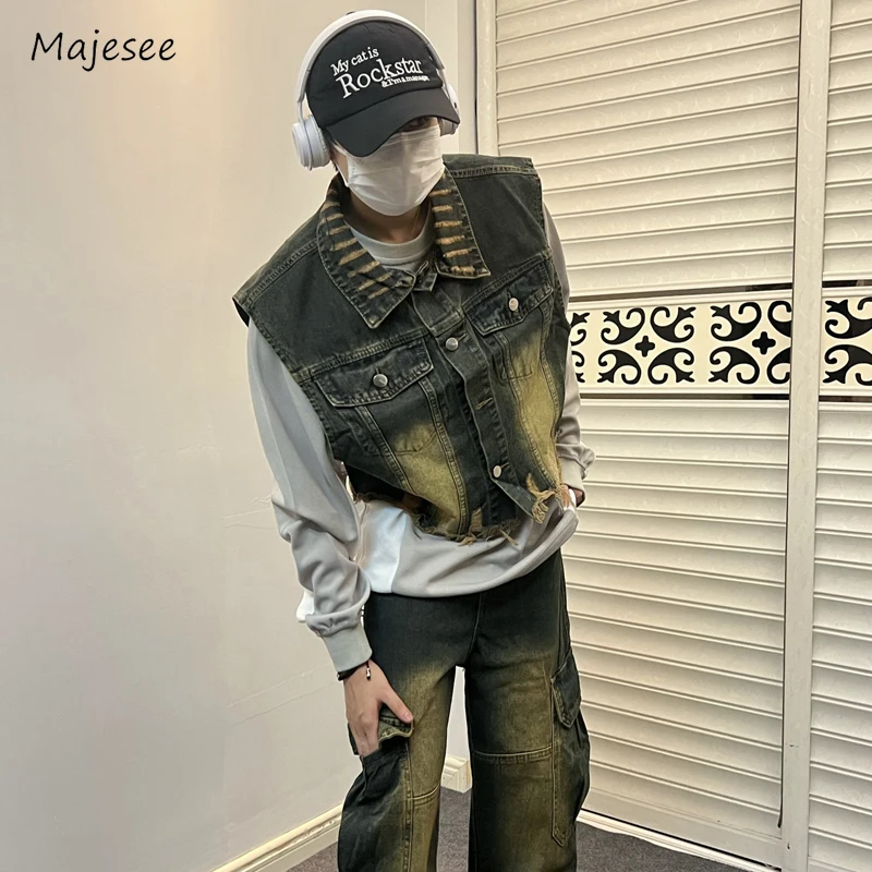 

Men Vests Frayed Retro High Street Cool Sleeveless Fit Comfortable American Style Cropped Popular All-match Handsome Advanced