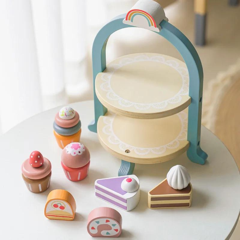 Children Simulation Play House Arch Rainbow Dessert Stand Wooden Set Montessori Toys