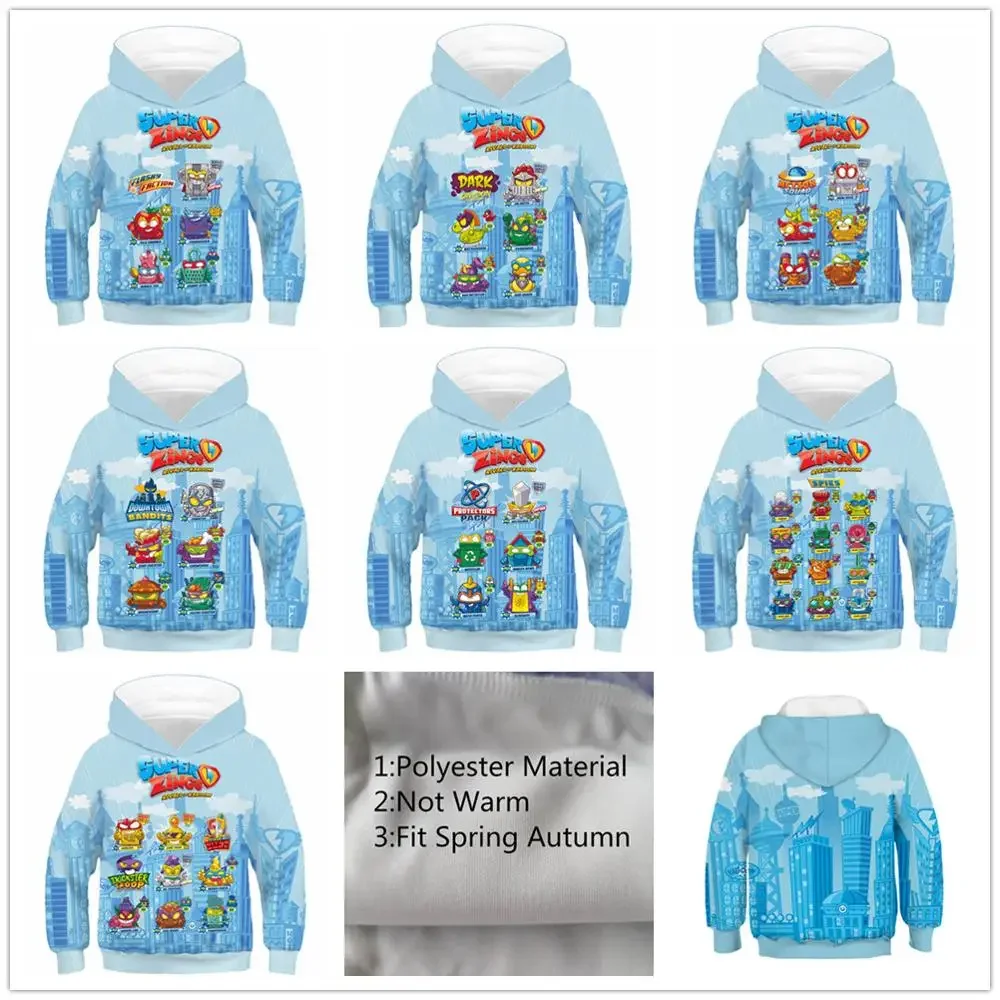 Kids Super Zings Series 6 Team Character Print Hoodies Superzings Sweatshirt Girl Boys Casual Baby Children Pullover Coats Tops