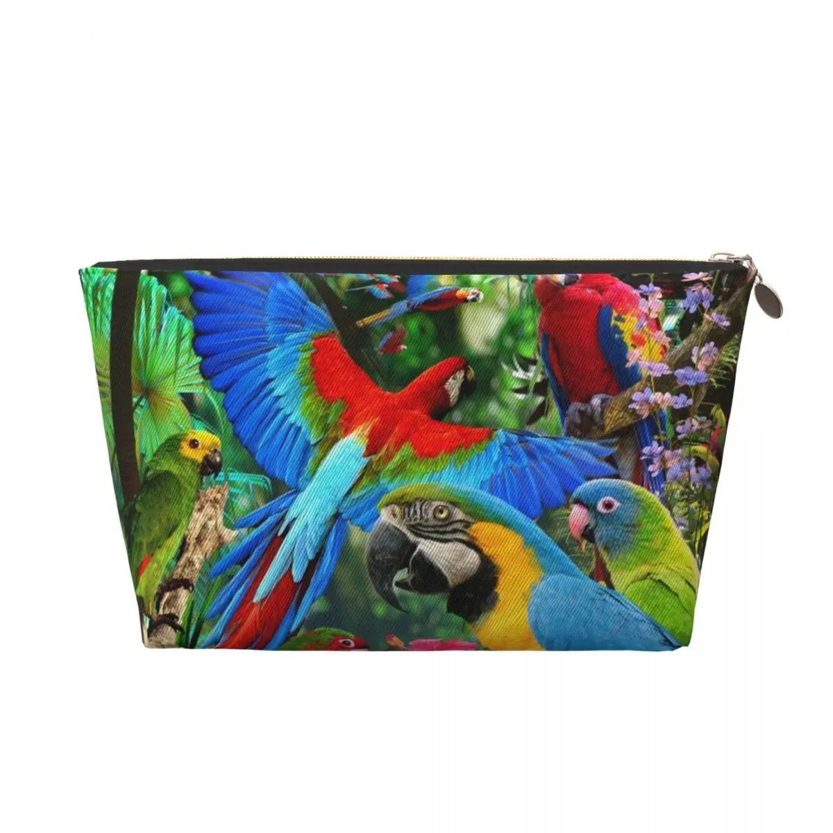 Custom  Tropical Parrots Birds Cosmetic Bag  Large Capacity Cockatiel Macaw Parrotlet Makeup Case Beauty Storage Toiletry Bags