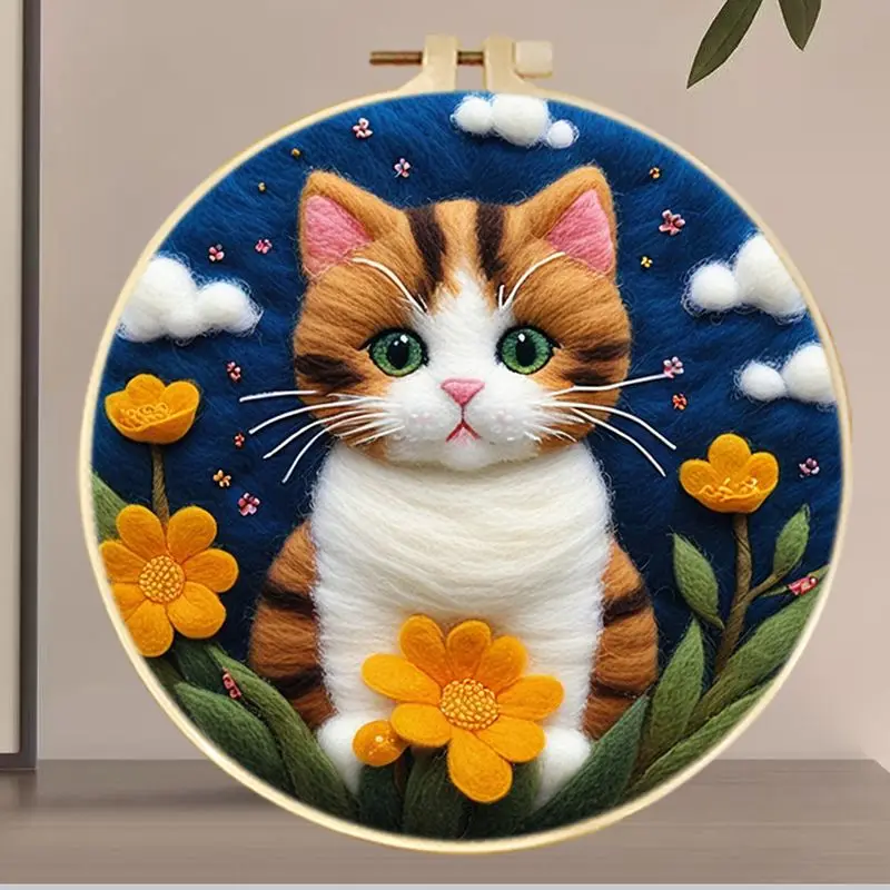 

PhotoCustom 1 Pack Needle Felting Wool Cute Cat Animal Wool Needle Felt Painting For Adults Kits Wool Felting Supplies Diy Craft