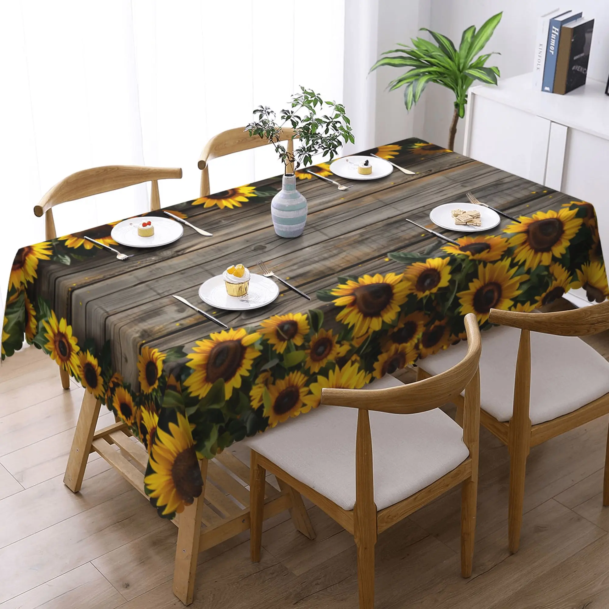 1 Piece, Sunflower Floral Print Tablecloth + 4 Self-Adhesive Stickers, Vintage Style, Embossed Edges, Suitable for Home Kitchen, Living Room Dining Table, Balcony Coffee Table, Holiday Party Holiday Table Decoration Tablecloth, Outdoor Picnic Courtyard Decoration, Coffee Table Decoration Tablecloth Table Cover, Perfect Holiday Gift, Spring, Summer, Autumn, Winter Decoration-H014