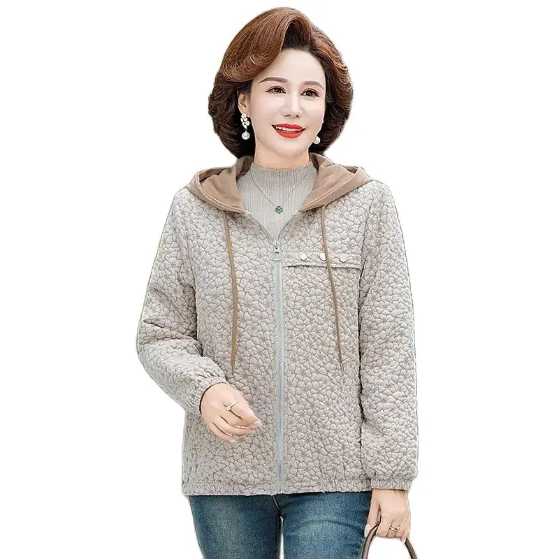 

High Quality Middle-Aged Elderly Women's Coat Tops 2023 New Autumn Winter Jacket Add Velvet Thicken Warm Hooded Outerwear