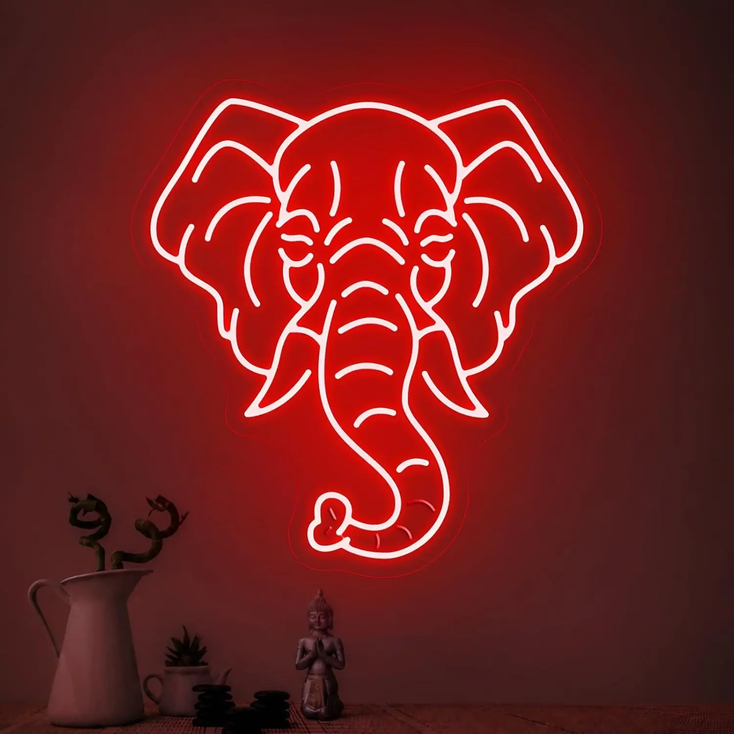 Elephant Head LED Neon Sign USB Powered Neon Light Boho Safari Yoga Room Kids Bedroom Home Decoration Night Light Gift