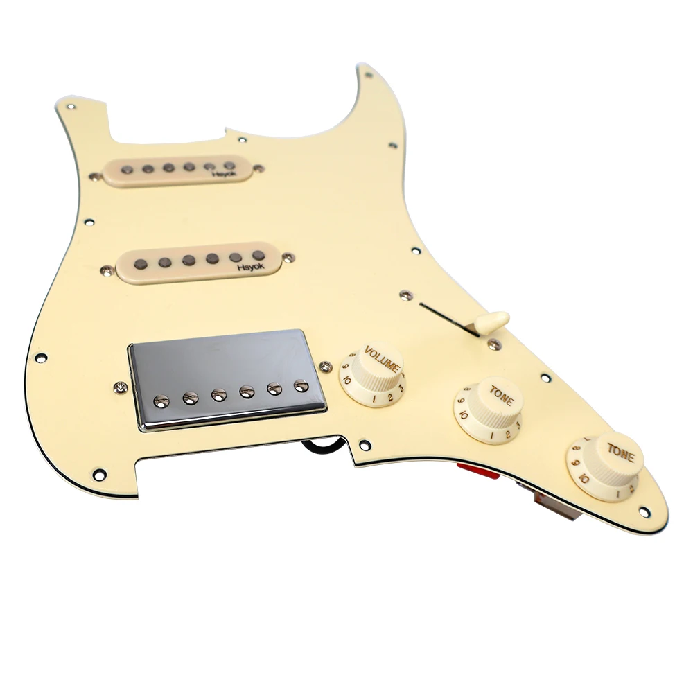 Prewired 3-ply Pickguard Scratchplate SSH 2-single Coil and 1 Dual Coil Pickup with Push Pull Switch 2T1V Guitar Pickup