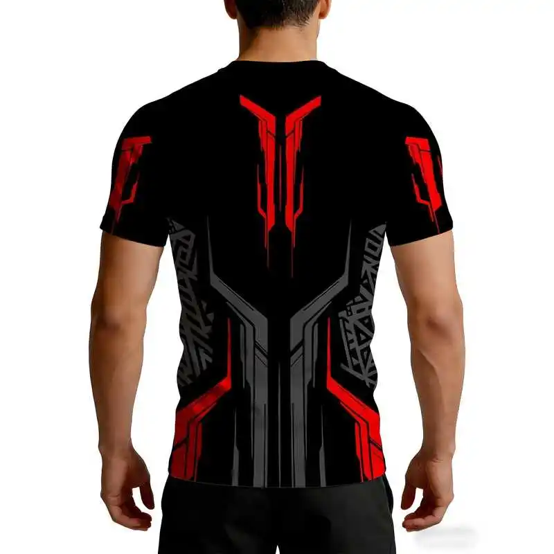 Men's High-Stretch Quick-Dry Mecha Fitness T-Shirt Tech Line Sport Short Sleeve Body-Hugging Slim Fit Muscle Definition Moisture