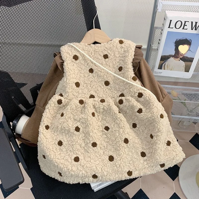 

Trendy Fleece-Lined New One-Year-Old Girl's Autumn Winter Dress Winter Children's Princess Dress Set Baby