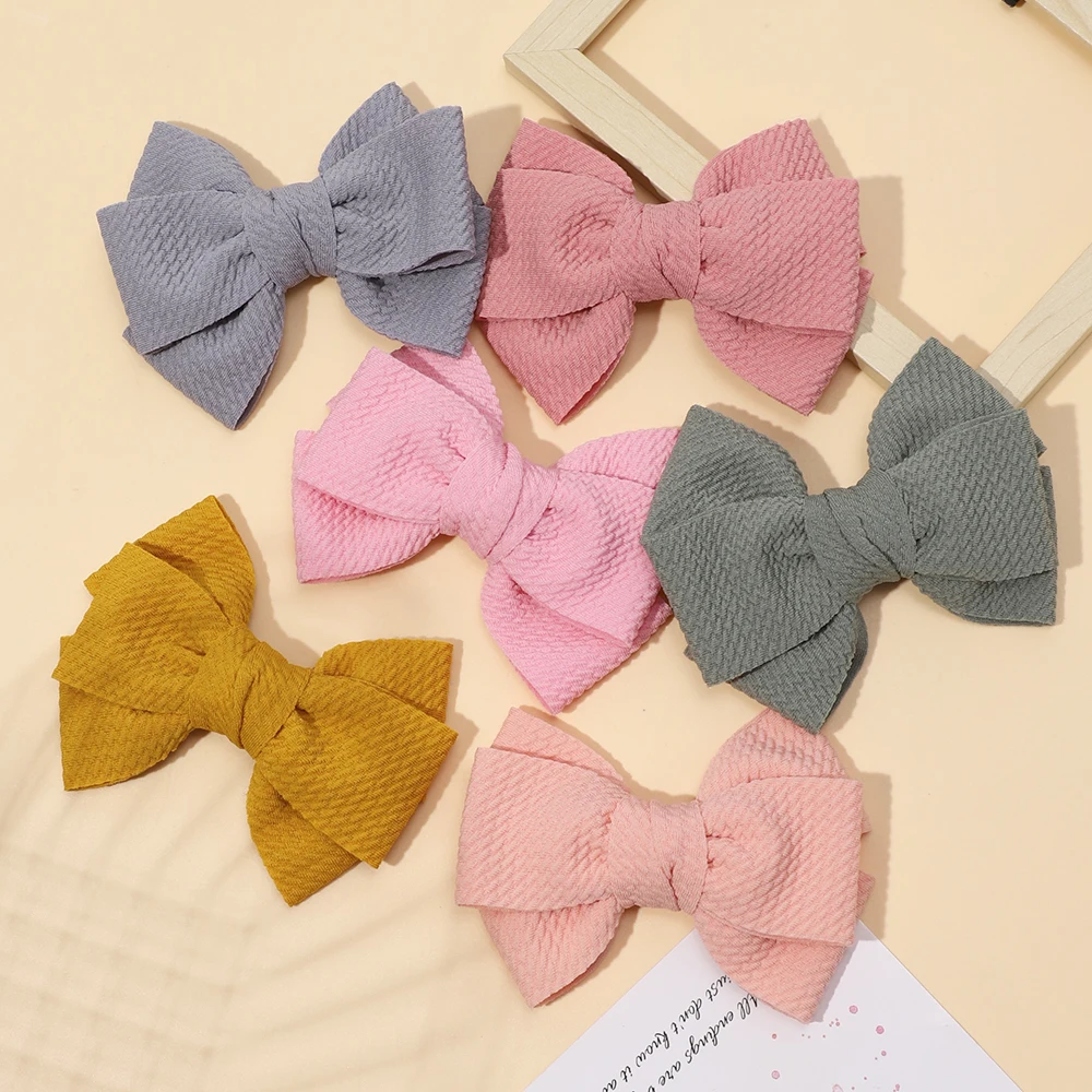 Solid Waffle Hair Bows Girl Hair Clips for Newborn Baby Alligator Clips With Bowknot Hairpins Children's Accessories