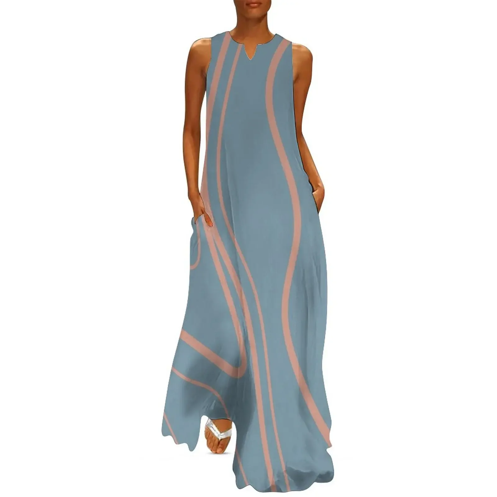 

You Got Potential - Baby Blue Paisley Print Long Dress luxury woman evening dress Clothing female loose women's dress