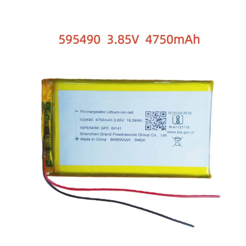

3.85V 4750mAh Li-Polymer Replacement Li Lipo Battery 595490 JST 2Pin 1.0/1.25/1.5/2.0/2.54mm Connector For GPS Camera LED