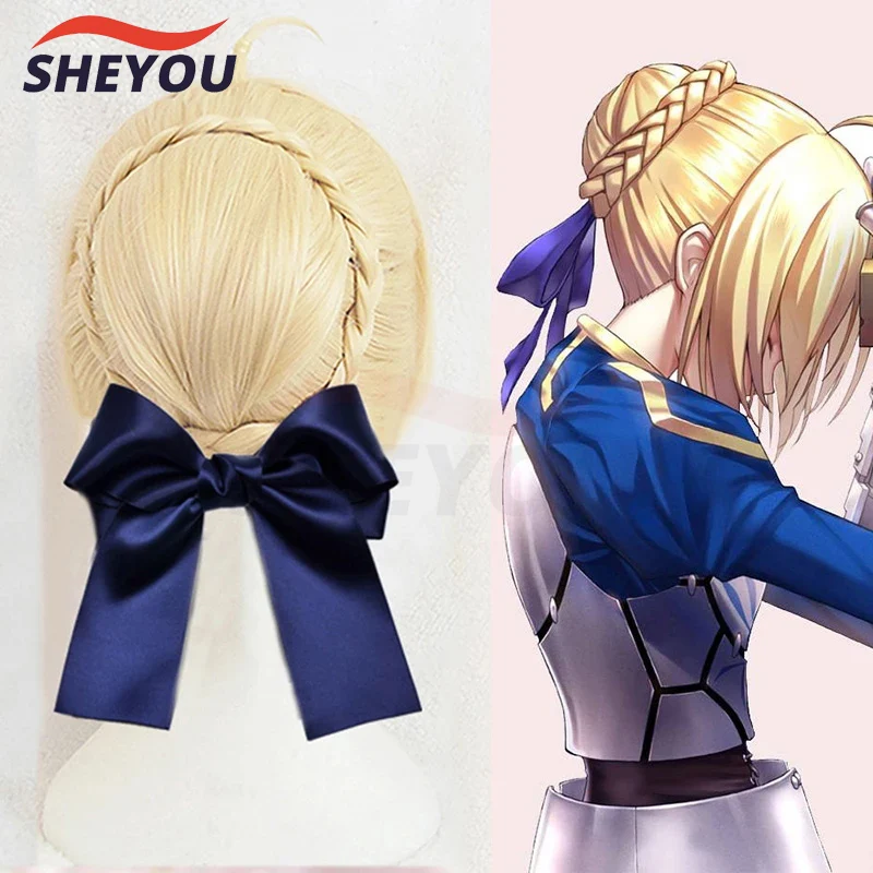 FGO Alter Saber peruka Fate Grand zamówienie peruka do Cosplay Anime Fate Stay Night żaroodporne Cosplay włosy peruki + spinki do włosów z kokardką