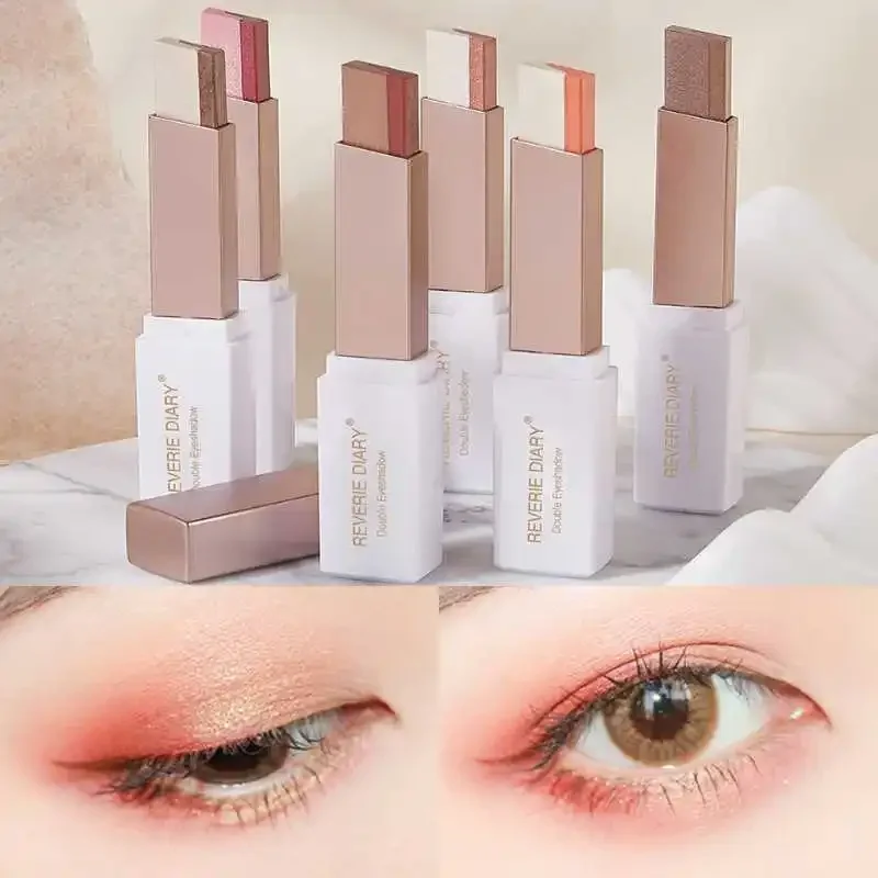 Professional 2 In 1 Double Color Gradient Velvet Eye Shadow Stick ขี้เกียจแต่งหน้ากันน้ํา Lasting Shimmer อายแชโดว์โลหะ