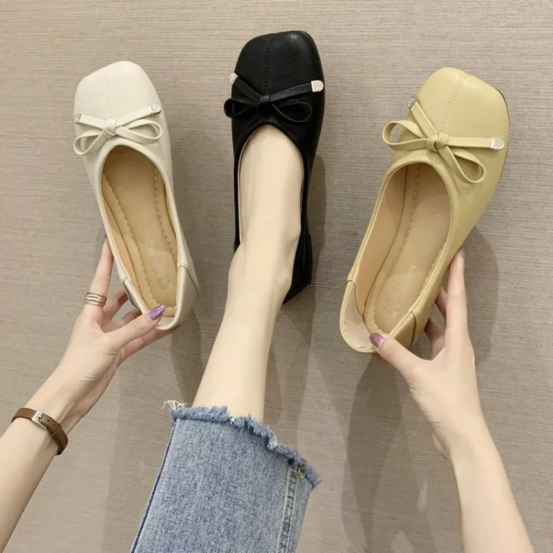 2024 Antumn Round Toe Bowknot Ballet Shoes Fashion Flats Mary Jane Shoes Casaul Shallow Soft Sole Shoes Women Zapatos De Mujer