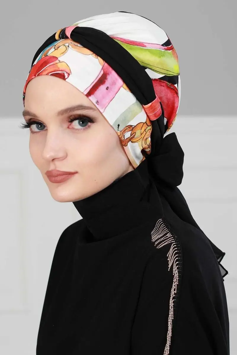 Chiffon com cinto penteado osso preto