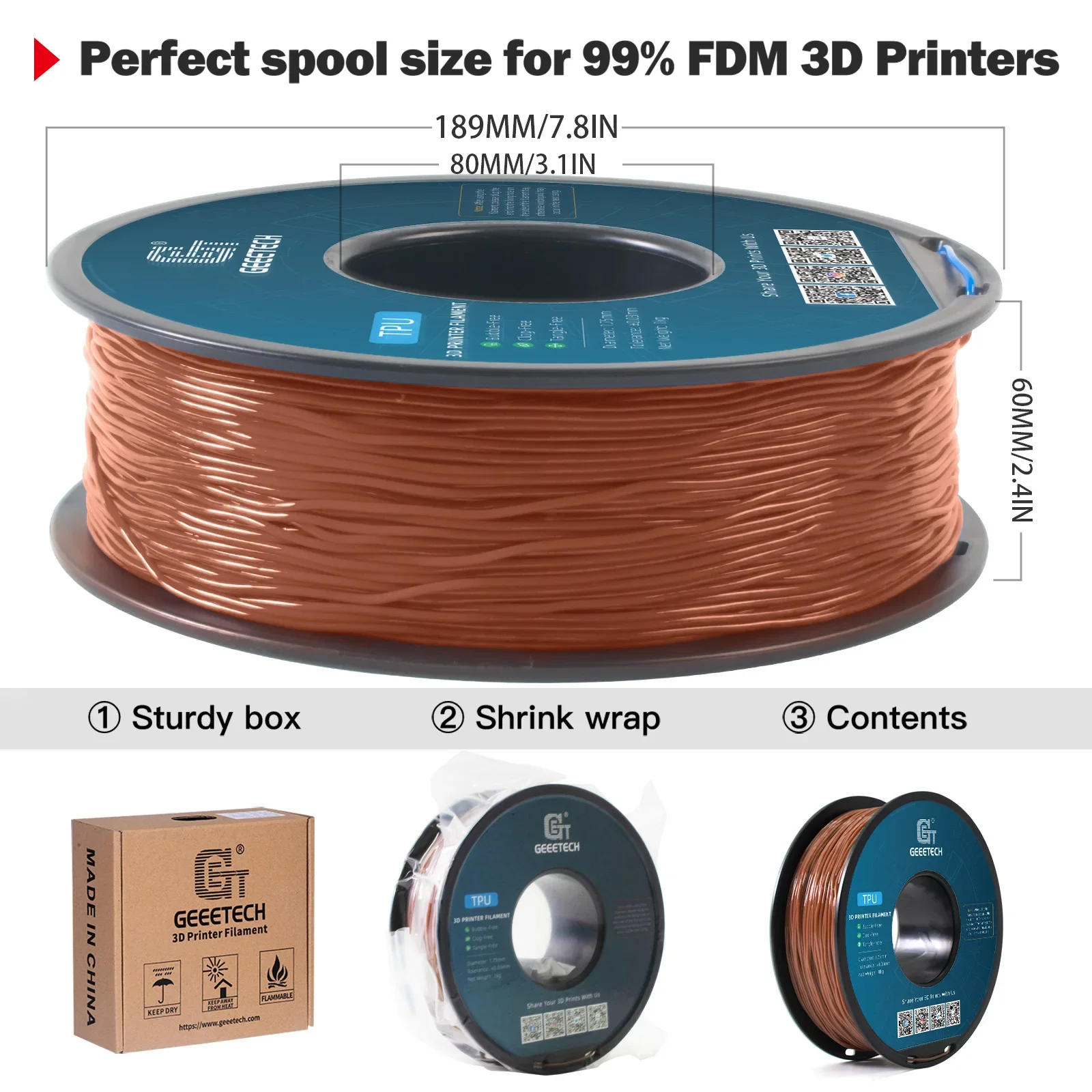 Imagem -06 - Material do Filamento da Impressora Empacotamento Plástico do Vácuo Não-tóxico Dureza da Costa 95a 10kg 1kg 2.2lbs Carretel 1.75 mm Geeetech3d