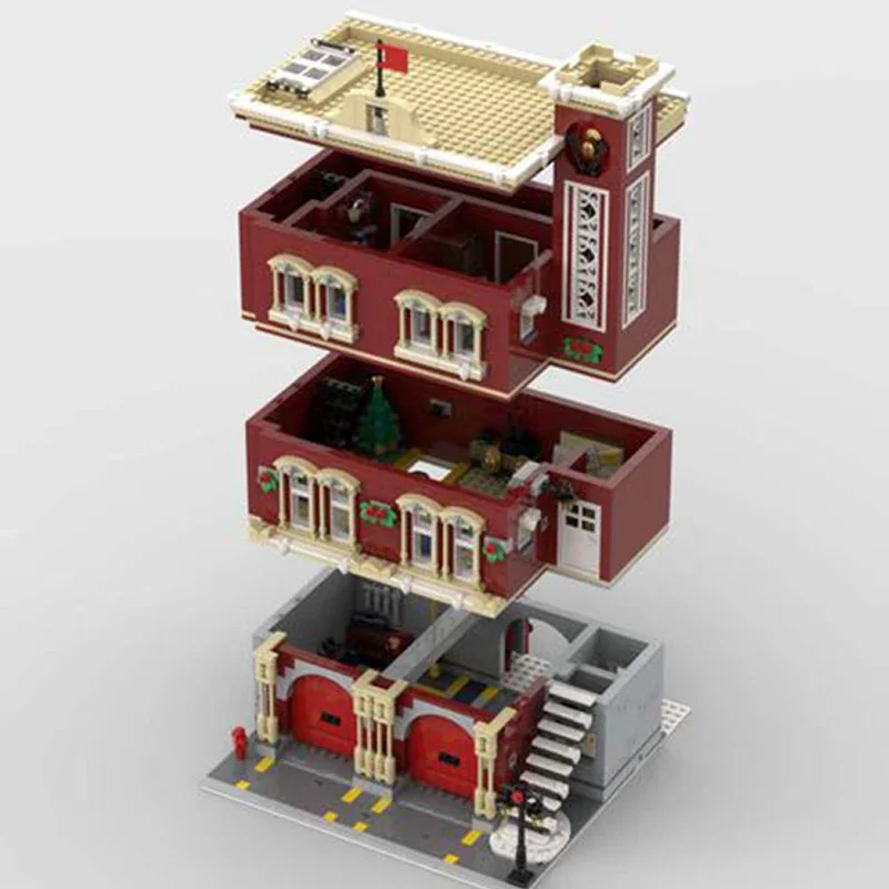 Moc Building Bricks Street View Model Winter Fire Station Technology Modular Blocks Gifts Toys For Children DIY Sets Assembly