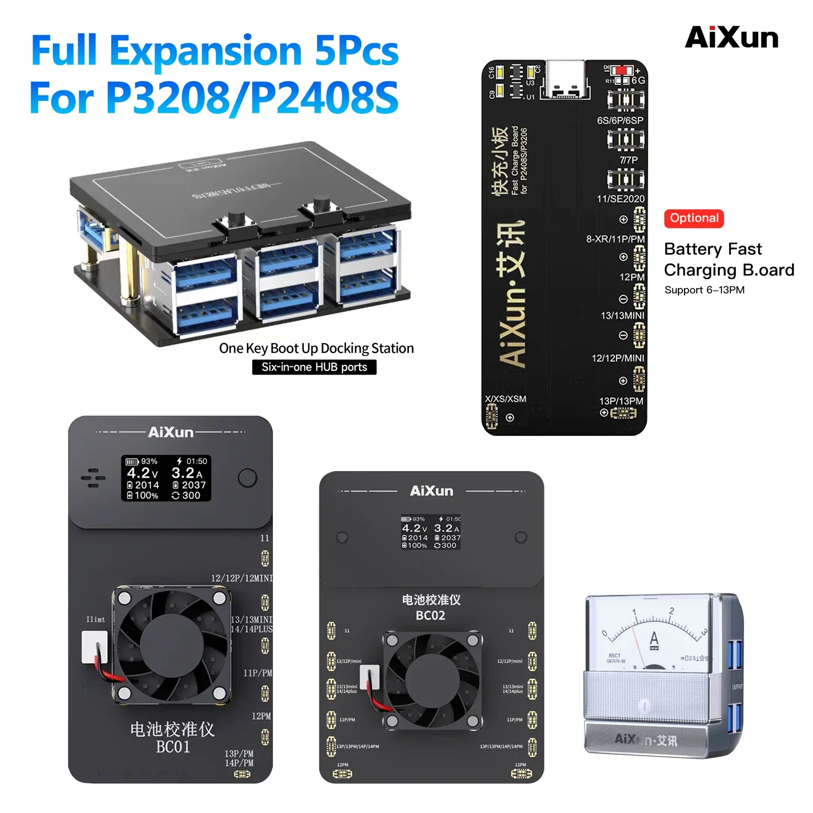 Aixun P2408S P3208 Power Expansion Module 3A Ammeter One Button Power On Fast Charge Module BC01Battery Calibration Module Tools