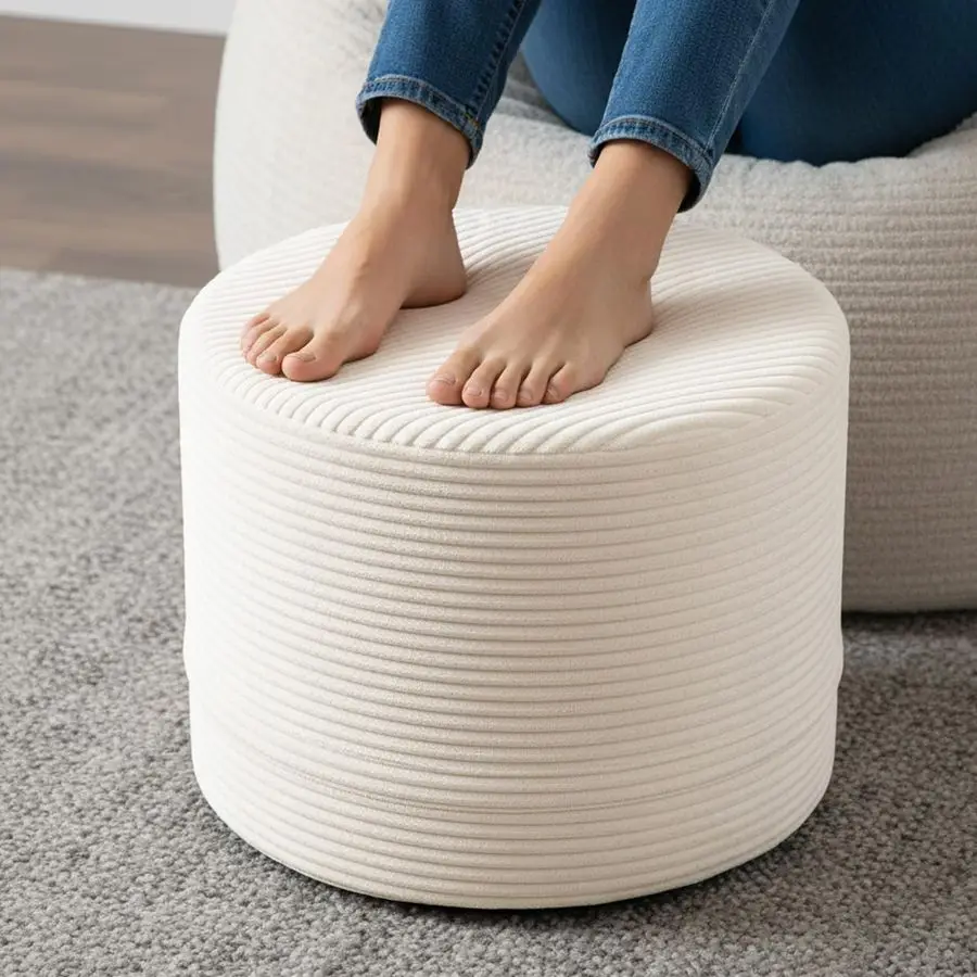 

Круглый мягкий пуф-оттоманка, велюровые пуфы с наполнителем из высокоплотного пенопласта и моющимся чехлом, пушистые и мягкие подставки для ног в виде мешка-пуфа