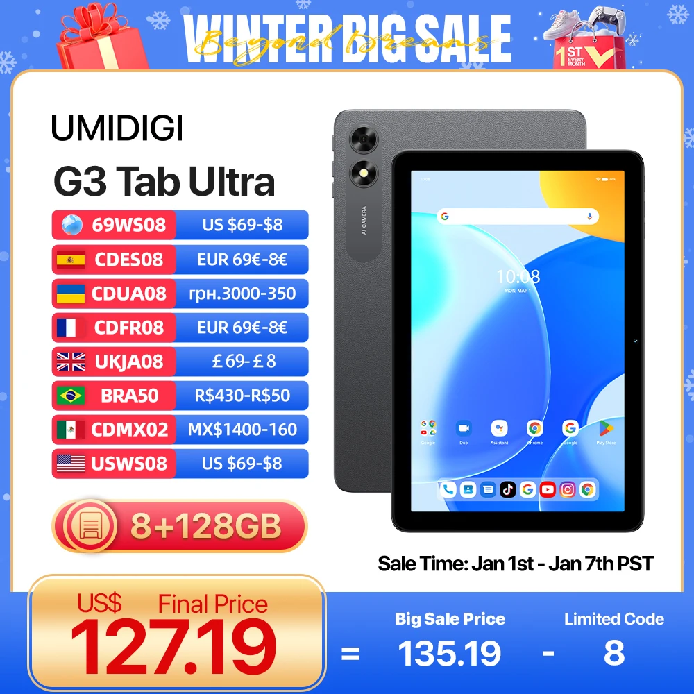 UMIDIGI-Tableta G3 Tab Ultra con Android 13, dispositivo HD de 10,1 pulgadas, MTK G99, ocho núcleos, 8 + 8GB, 128GB, batería de 6000mAh, Tarjeta SIM