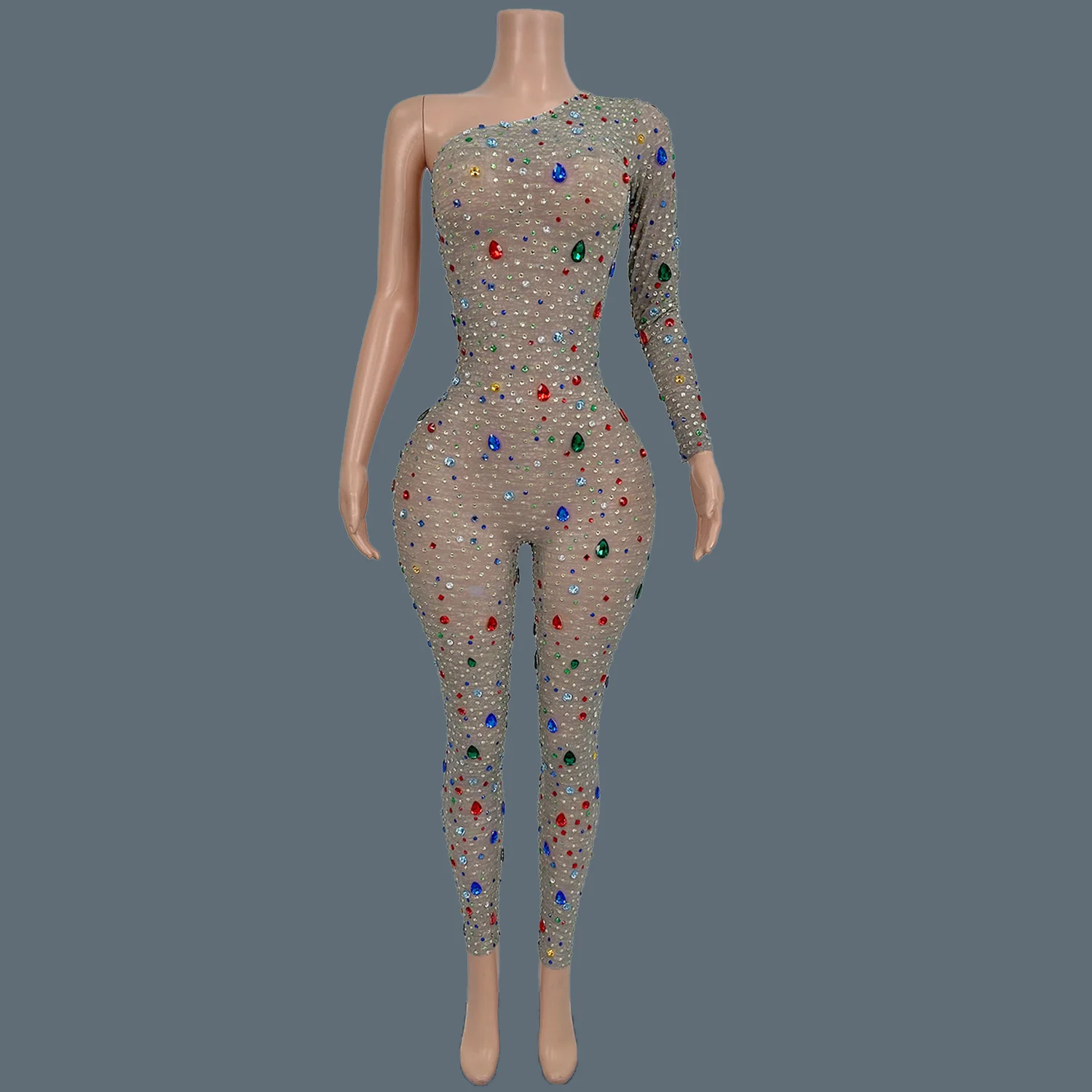 Luxury Sparkly Rhinestone Bodycon Sexy Jumpsuit for Women Sexy Birthday Party Nightclub Stage Performance High-end Wear Tangguo