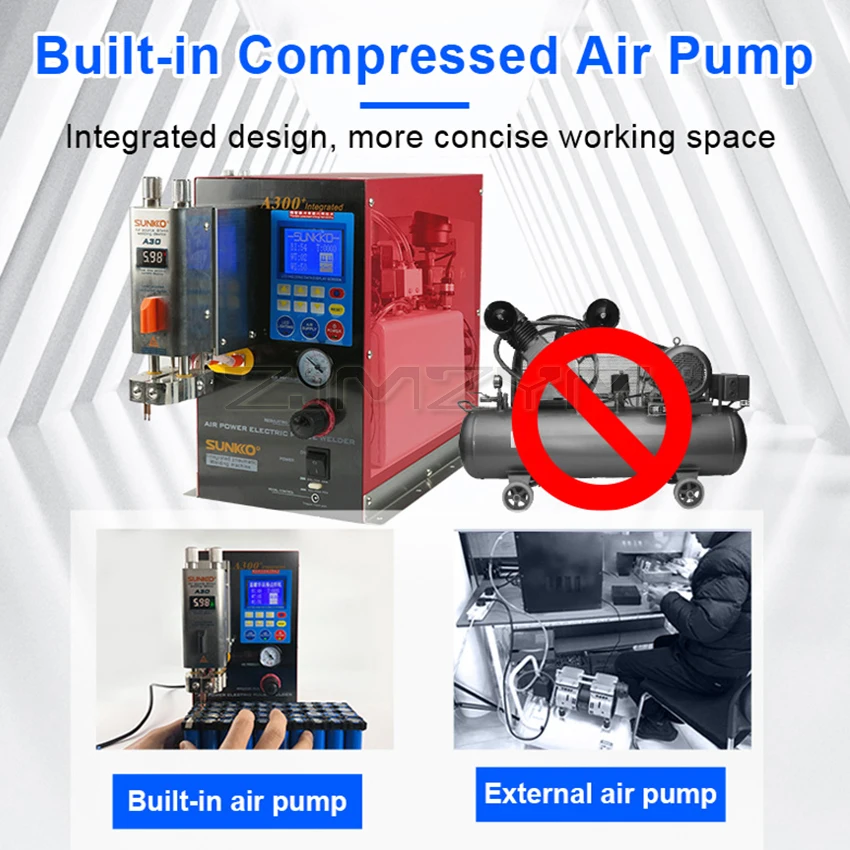 SUNKKO A300+ Built-in Air Compressor Integrated Pneumatic Lithium Battery Spot Welder 6000W 1200A Industrial Grade Pneumatic