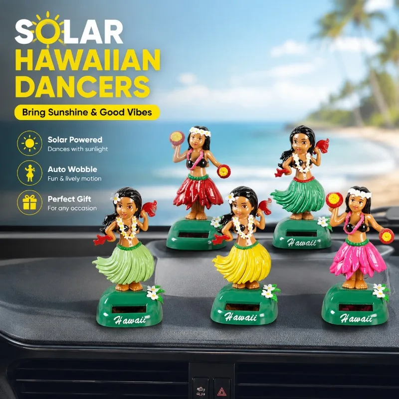 Solar‑powered Swinging Hawaiian‑girl Figurine Creative Car‑dashboard Ornament Cartoon Auto‑interior Gadget Sun‑driven Rocking