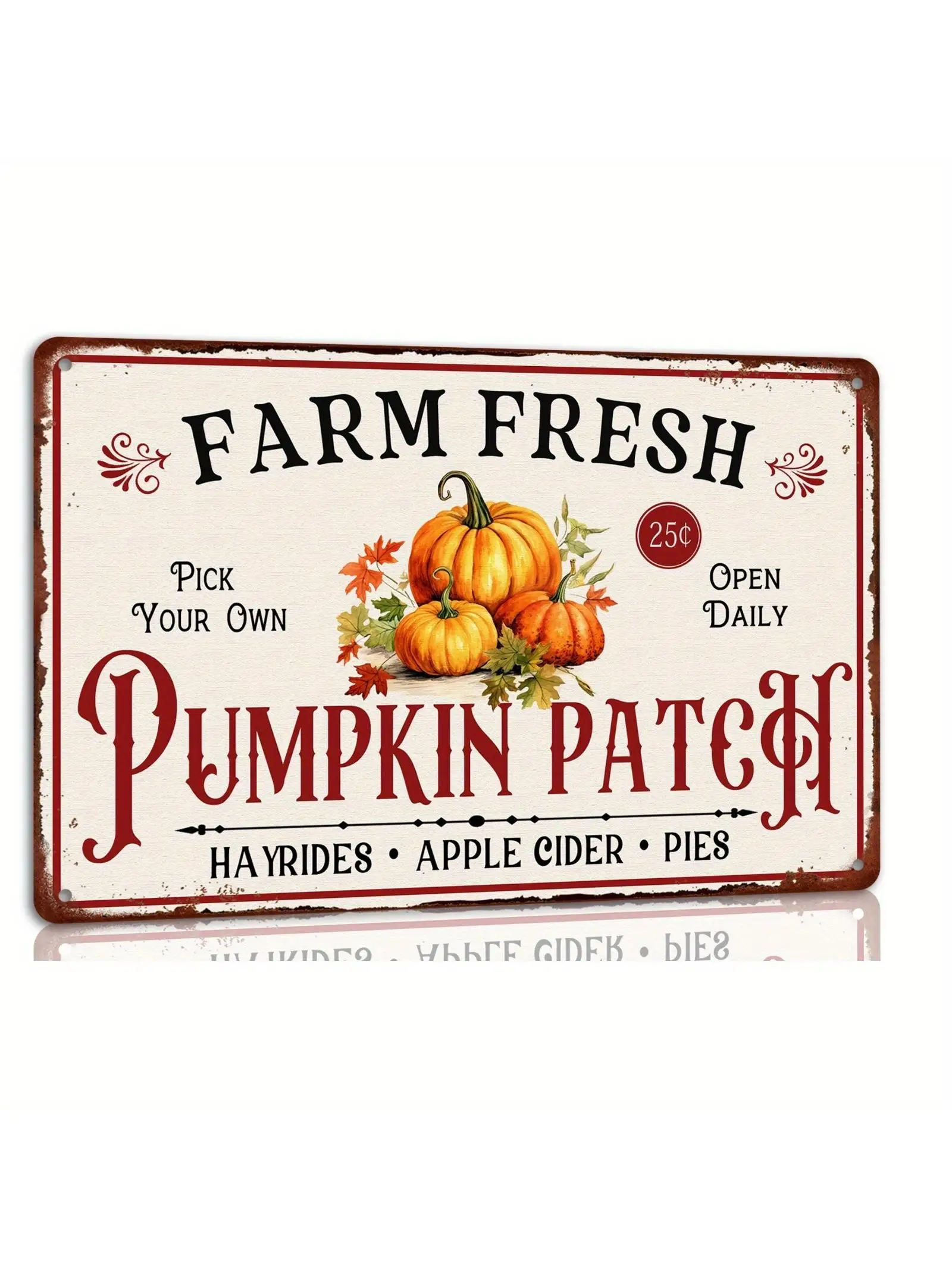 Patch d'automne en forme de citrouille fraîche de ferme, signe en étain en métal Vintage, décoration murale rustique d'halloween pour la maison, décor à thème