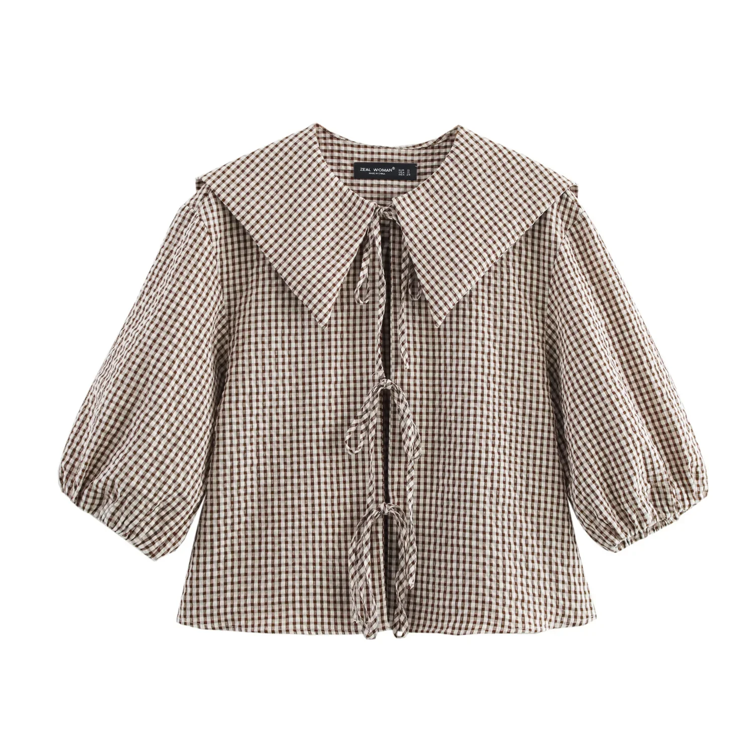 

New Women's Plaid Lace Up Shirts Blouses Fashion Turn Down Neck Blouse Top Women Casual Cute Sweet Long Sleeve Blouses Clothes