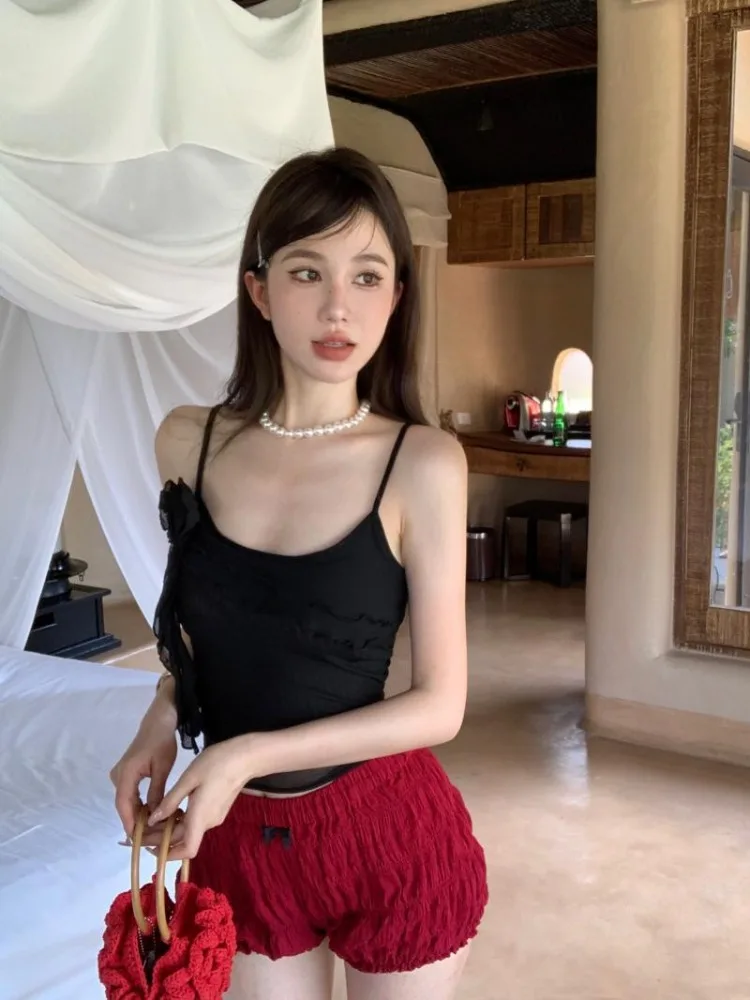 ملابس الشارع المثيرة بدون ظهر عتيقة للنساء Y2k ملابس جمالية مكشكشة صيفية ثلاثية الأبعاد قمصان قصيرة على شكل زهرة خرافية