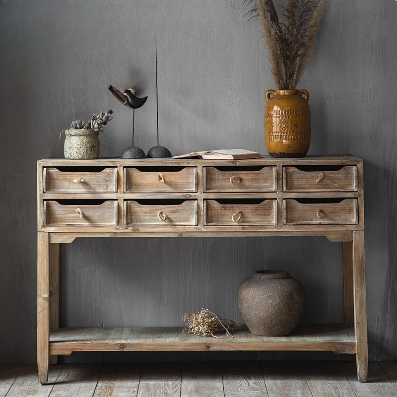 Simple retro solid wood dining side cabinet personalized living room kitchen storage cabinet creative bookcase bed and breakfast