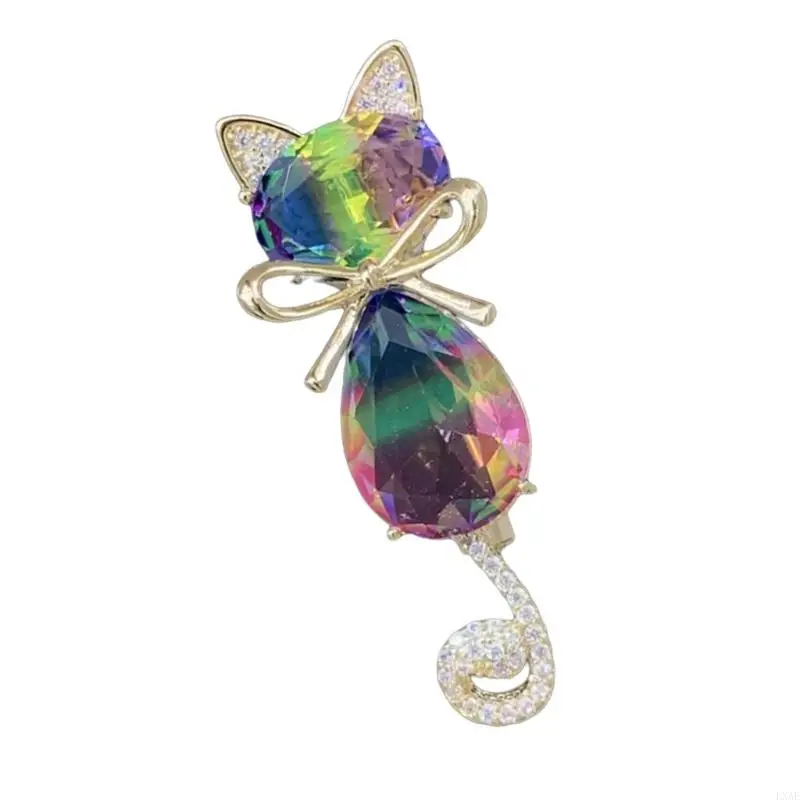  Feline Inspired Brooch Featuring Rhinestones Alloy Construction Badge Pin Trendy Accessory For Special Occasion