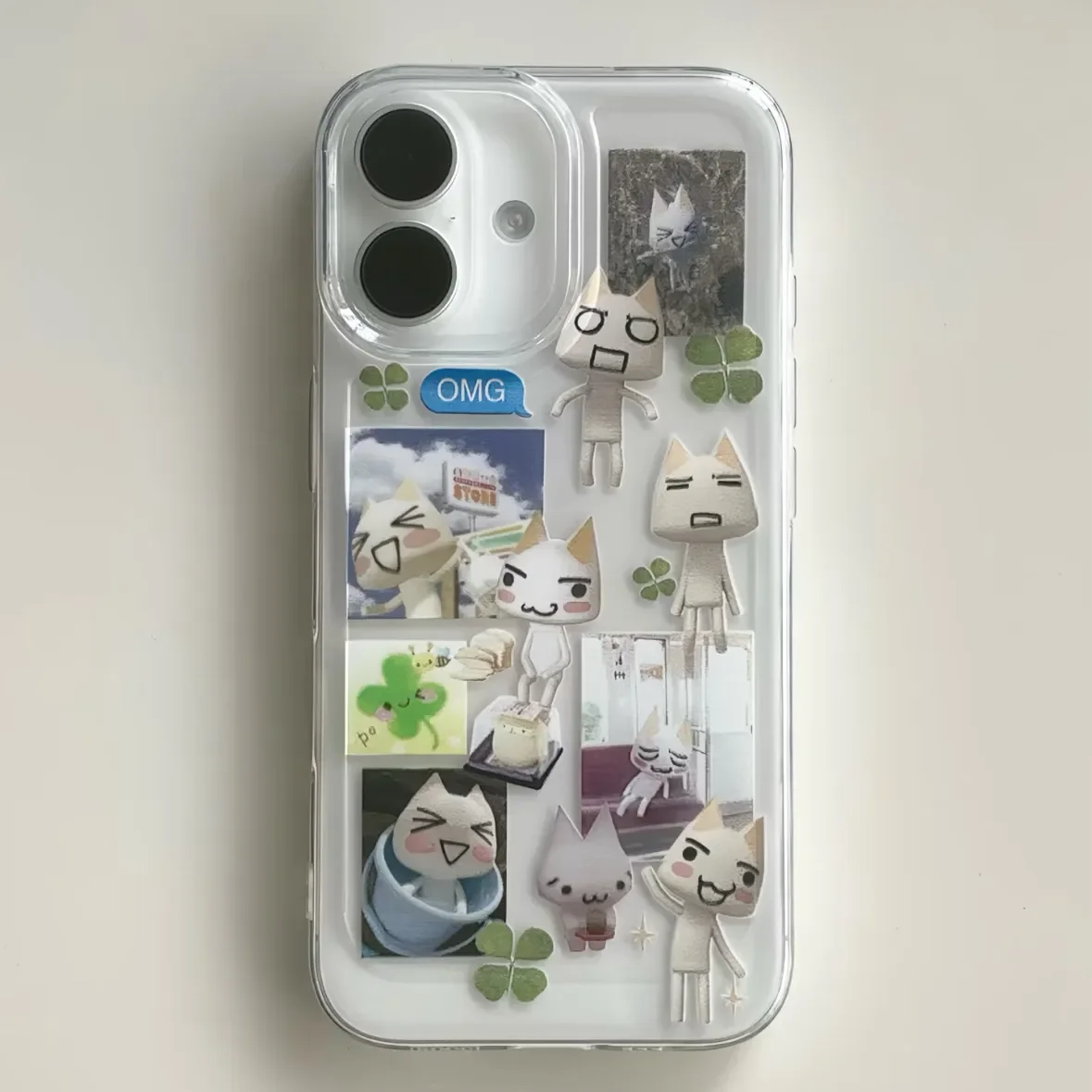 Japanese Creative Cute Kitten Lucky Clover Phone Case For iPhone 16 15 14 13 12 11 Pro XR XS Max 7 8