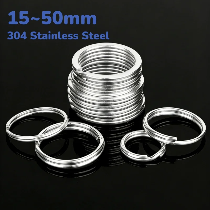 15~50mm 304 Stainless Steel Key Ring Connector Findings for DIY Keychain Making Douple Loop Circle Bezel Accessories